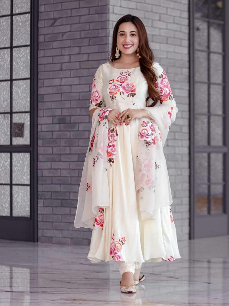 Rose Diamonded print Gown readymade Three pieces
